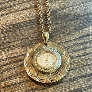 Vintage Caravelle Bulova Gold Watch Pendant Necklace